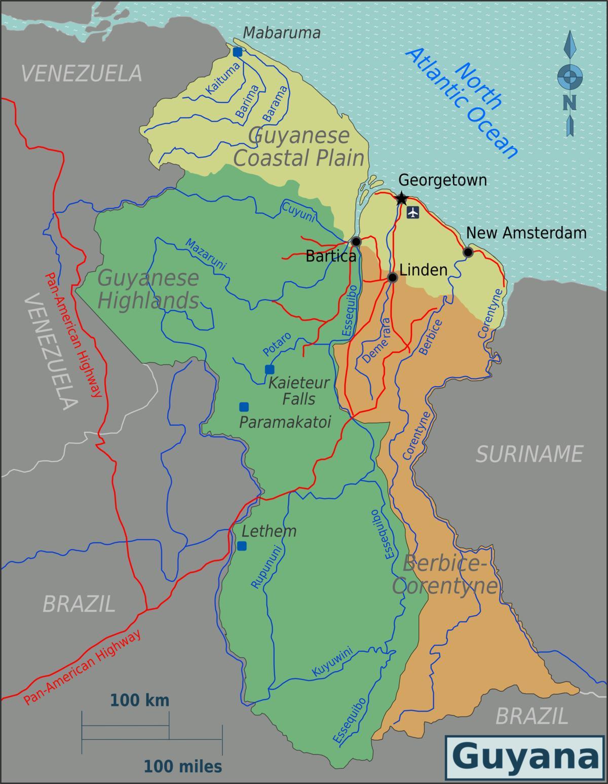 austrumu krastu demerara Gajāna karte