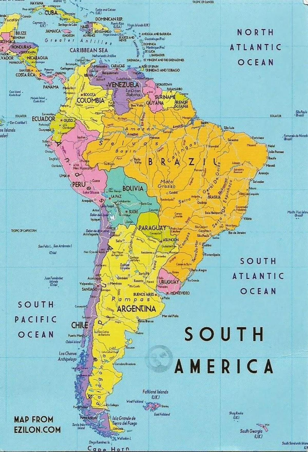 karte Gviāna dienvidamerikā 