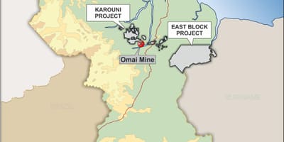 Karte Gajāna, parādot, minerālie resursi